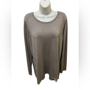 Belle By Kim Gravel Silver Metallic Holiday Scoop Neck Tunic Sweater Sz XL